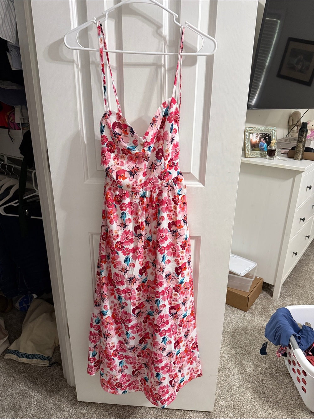 Floral Pink & Teal Spaghetti Strap Dress